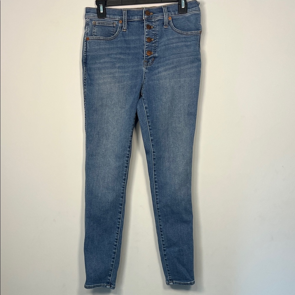 Madewell Women's Skinny Denim Jeans in Light Blue Wash High Rise Button Fly